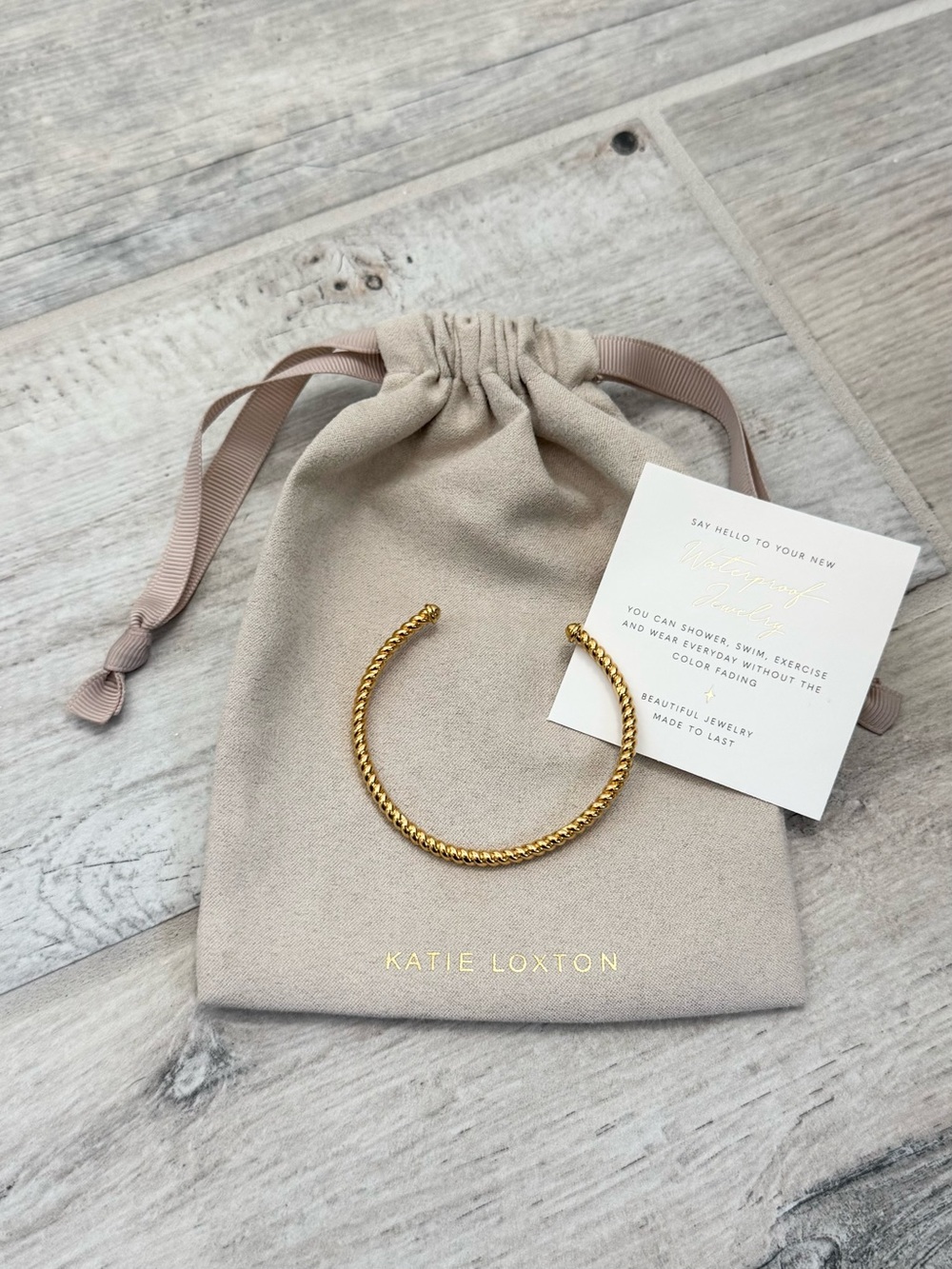 Katie Loxton Gold Celine Waterproof Rope Cuff Bangle